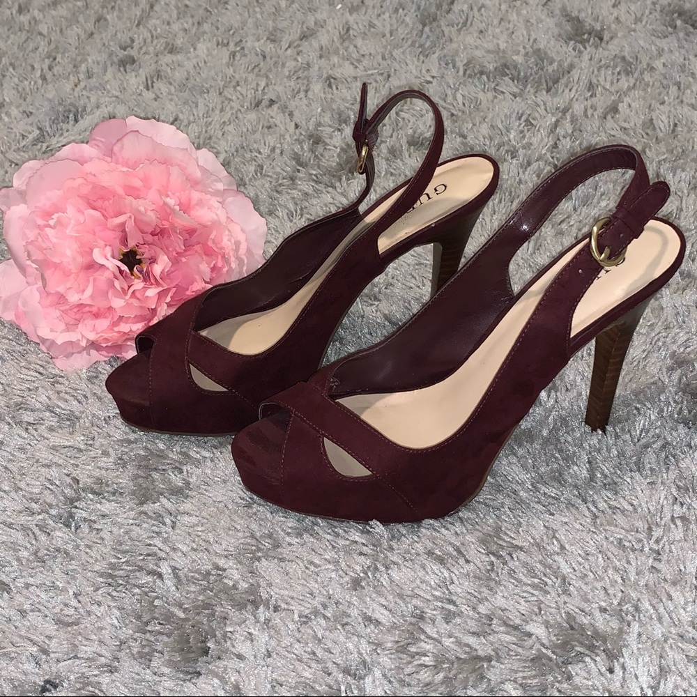 Guess Open Peep Toe Platform Slingback Heels
